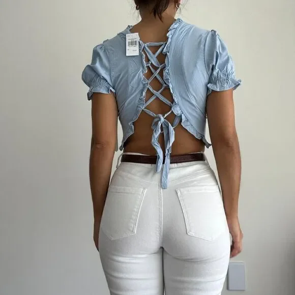 Coastal blue ruffled crop top - Picture 4 of 7